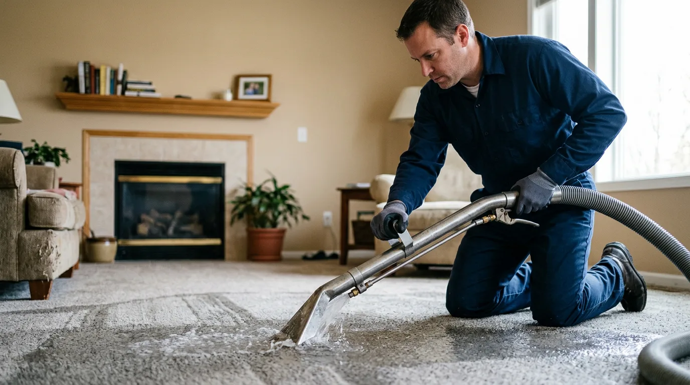 Water damage restoration technician working near Pewaukee, WI